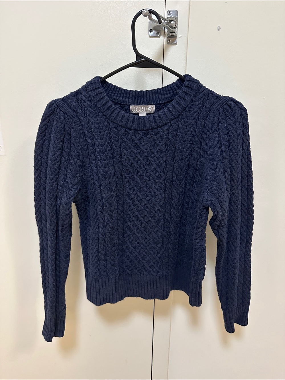 J. Crew Navy 100% Cotton Cable-Knit Crew Sweater
